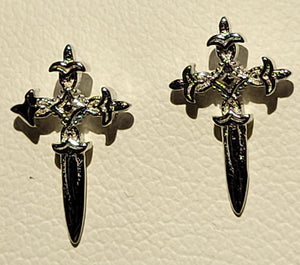 925 Sterling Silver Crucifix Dagger Earrings