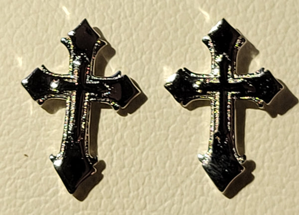 925 Sterling Silver Double Crucifix Earrings
