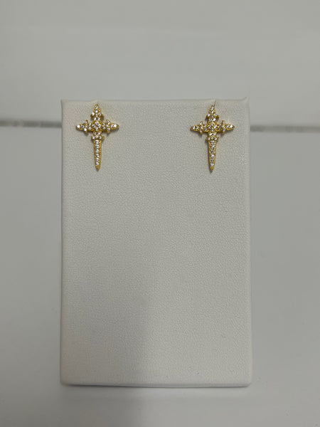 Gold Double Diamond Dagger Earrings