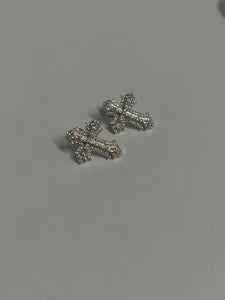 Silver Double Diamond Cross Earrings