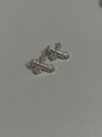 Silver Double Diamond Cross Earrings