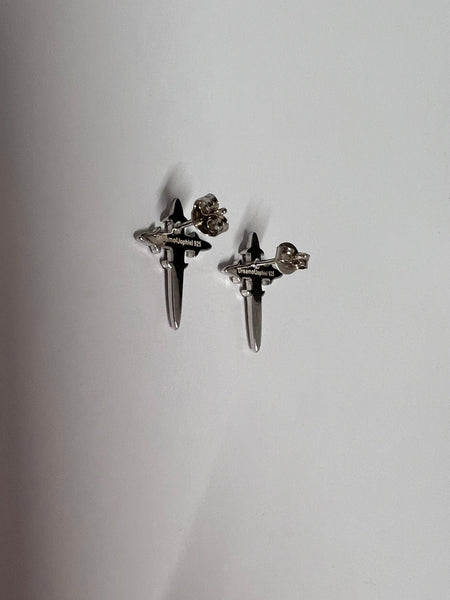 Silver Double Diamond Dagger Earrings