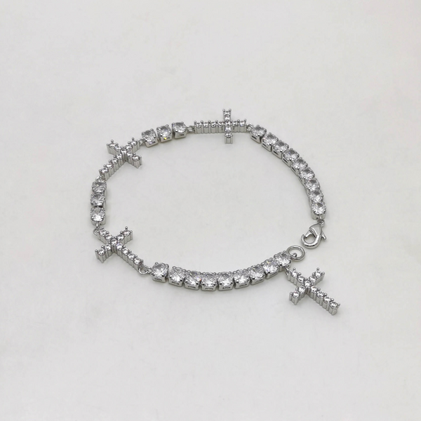 Silver Double Diamond Cross Bracelet - PRE-ORDER NOW